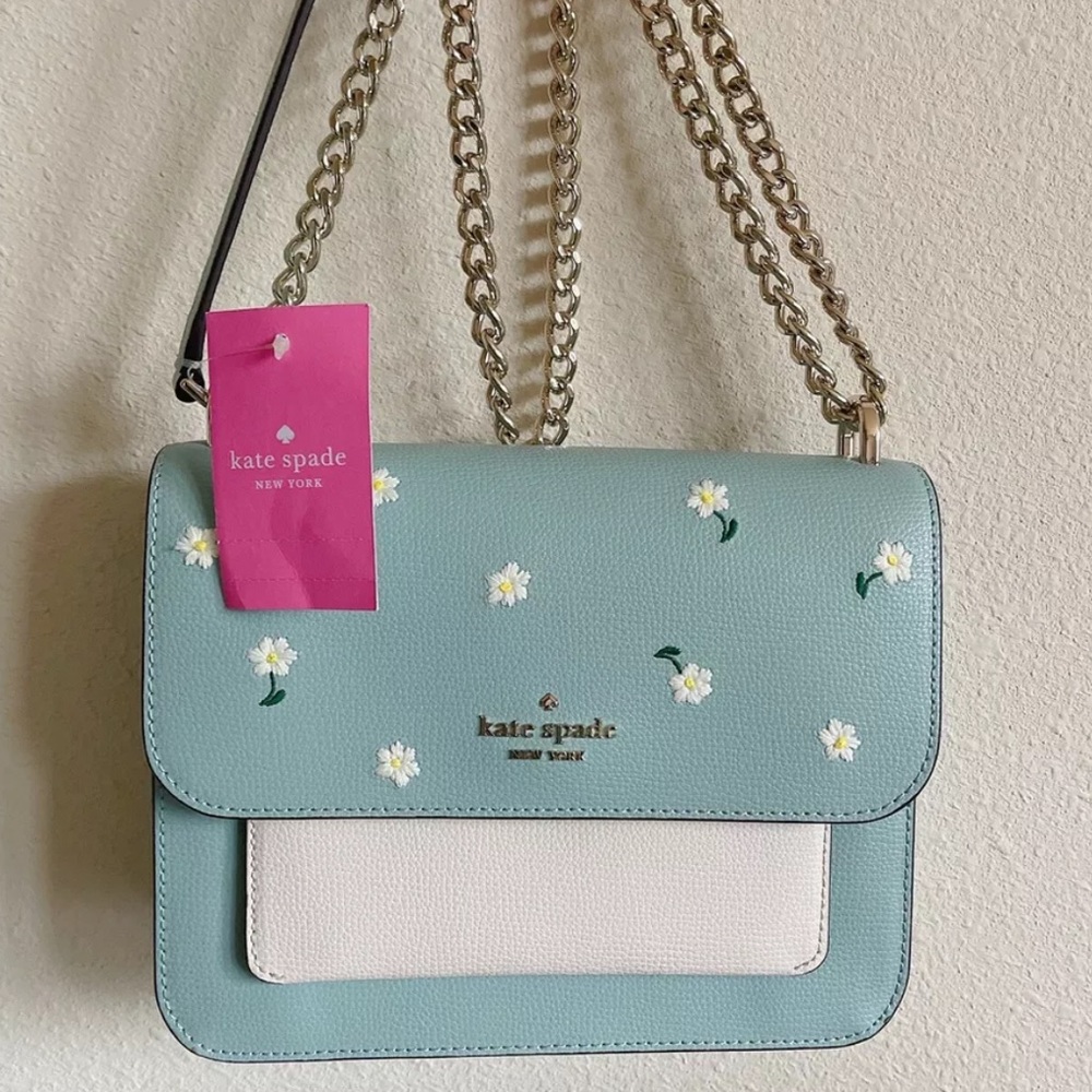 NWT Kate Spade Remi Daisy Embroidered Leather Chain Crossbody in Aphrodite - Picture 11 of 12